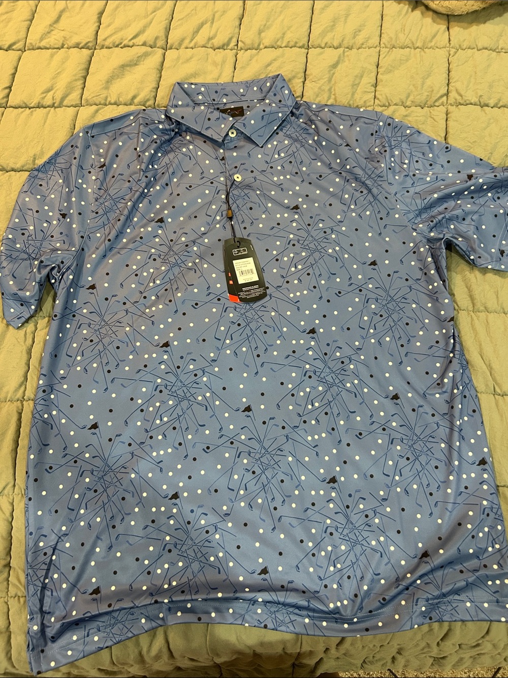 Greg Norman Blue Patterned Short-Sleeve Golf Polo